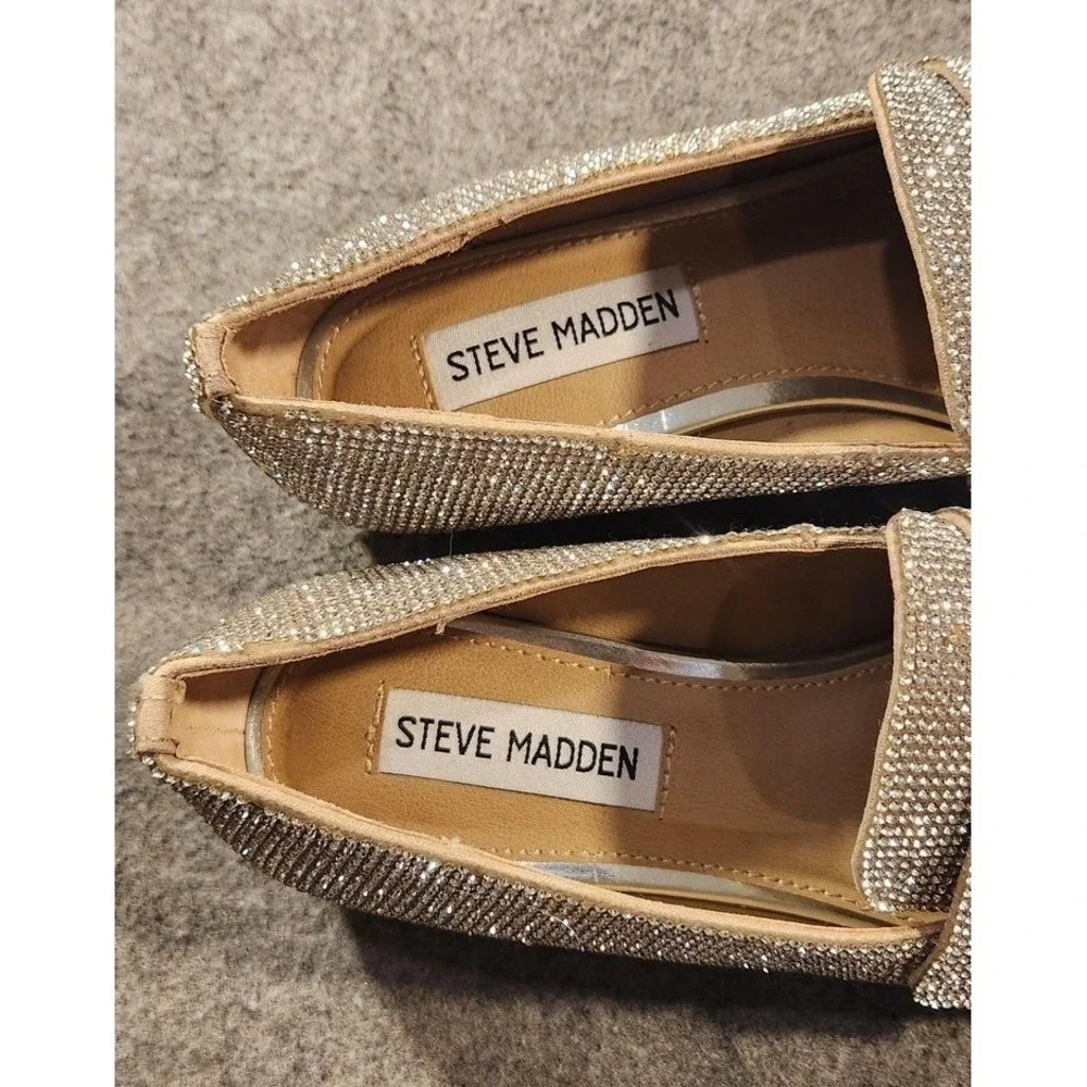 Steve Madden Shoes Womens Size 6 Silver Rhinestone RISKI-R Loafer Flats Slip‎ On